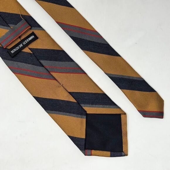 BERGDORF GOODMAN ALTEA MILANO SILK TIE BLUE ORANGE GRAY REPP STRIPE 3.5" X 60" - Picture 2 of 3